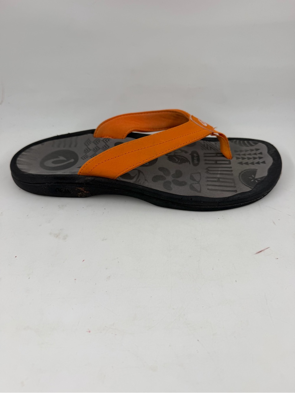 Olukai Unisex Grey Orange Slip-On Leather Thong-SZ 8-Sandals Flip Flops